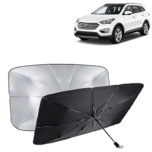 kingsway car sun shade uv protection windshield cover compatible with hyundai santa fe year 2017-2020 foldable size universal fit umbrella curtain for front window rear window black 1 piece