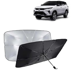 kingsway car sun shade uv protection windshield cover compatible with toyota fortuner year 2021 onwards foldable size universal fit umbrella curtain for front window rear window black 1 piece