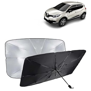 kingsway car sun shade uv protection windshield cover compatible with renault captur year 2017-2020 foldable size universal fit umbrella curtain for front window rear window black 1 piece
