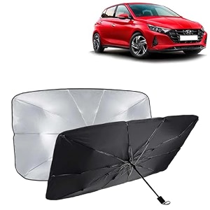 kingsway car sun shade uv protection windshield cover compatible with hyundai i20 year 2020 onwards foldable size universal fit umbrella curtain for front window rear window black 1 piece