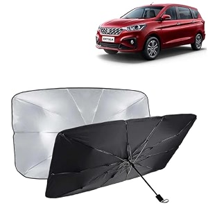 kingsway car sun shade uv protection windshield cover compatible with maruti suzuki ertiga year 2022 onwards universal fit umbrella curtain for front window rear window black 1 piece