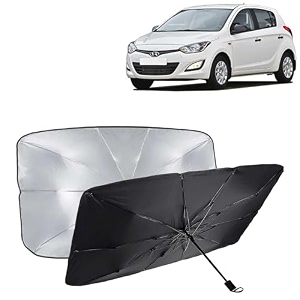 kingsway car sun shade uv protection windshield cover compatible with hyundai i20 year 2011-2014 foldable size universal fit umbrella curtain for front window rear window black 1 piece