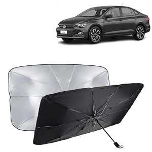 kingsway car sun shade uv protection windshield cover compatible with volkswagen virtus year 2022 onwards universal fit umbrella curtain for front window rear window black 1 piece