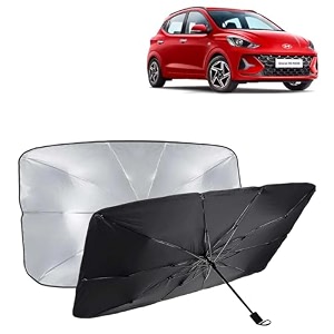 kingsway car sun shade uv protection windshield cover compatible with hyundai grand i10 nios year 2023 onwards universal fit umbrella curtain for front window rear window black 1 piece