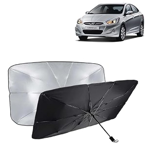 kingsway car sun shade uv protection windshield cover compatible with hyundai verna year 2011-2016 foldable size universal fit umbrella curtain for front window rear window black 1 piece