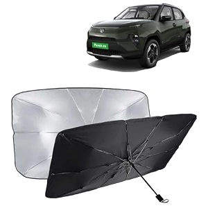 kingsway car sun shade uv protection windshield cover compatible with tata punch ev year 2024 onwards foldable size universal fit umbrella curtain for front window rear window black 1 piece
