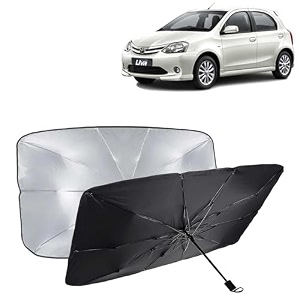 kingsway car sun shade uv protection windshield cover compatible with toyota etios liva year 2010-2020 foldable size universal fit umbrella curtain for front window rear window black 1 piece