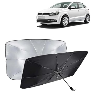 kingsway car sun shade uv protection windshield cover compatible with volkswagen polo year 2009-2022 foldable size universal fit umbrella curtain for front window rear window black 1 piece