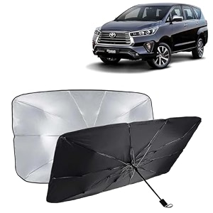 kingsway car sun shade uv protection windshield cover compatible with toyota innova crysta year 2021 onwards universal fit umbrella curtain for front window rear window black 1 piece