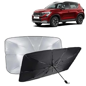 kingsway car sun shade uv protection windshield cover compatible with kia sonet year 2024 onwards foldable size universal fit umbrella curtain for front window rear window black 1 piece
