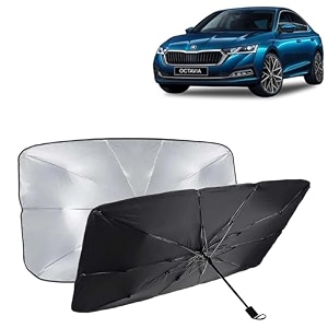 kingsway car sun shade uv protection windshield cover compatible with skoda octavia year 2021-2023 foldable size universal fit umbrella curtain for front window rear window black 1 piece
