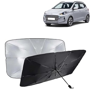 kingsway car sun shade uv protection windshield cover compatible with hyundai grand i10 nios year 2019-2022 universal fit umbrella curtain for front window rear window black 1 piece