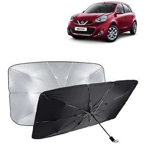 kingsway car sun shade uv protection windshield cover compatible with nissan micra year 2010-2020 foldable size universal fit umbrella curtain for front window rear window black 1 piece