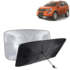 kingsway car sun shade uv protection windshield cover compatible with mahindra xuv 500 year 2015-2017 foldable size universal fit umbrella curtain for front window rear window black 1 piece