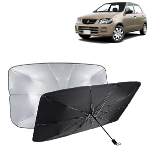 kingsway car sun shade uv protection windshield cover compatible with maruti suzuki alto 800 year 2000-2012 universal fit umbrella curtain for front window rear window black 1 piece