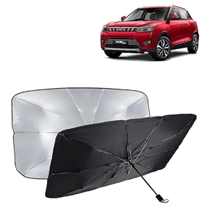 kingsway car sun shade uv protection windshield cover compatible with mahindra xuv 300 year 2019-2024 foldable size universal fit umbrella curtain for front window rear window black 1 piece