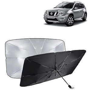 kingsway car sun shade uv protection windshield cover compatible with nissan terrano year 2009-2018 foldable size universal fit umbrella curtain for front window rear window black 1 piece