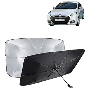 kingsway car sun shade uv protection windshield cover compatible with renault scala year 2011-2018 foldable size universal fit umbrella curtain for front window rear window black 1 piece