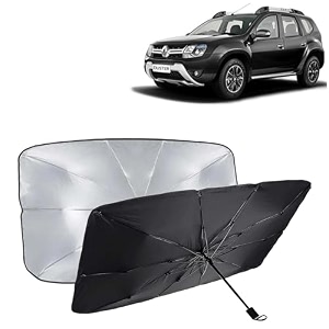 kingsway car sun shade uv protection windshield cover compatible with renault duster year 2014-2022 foldable size universal fit umbrella curtain for front window rear window black 1 piece