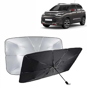 kingsway car sun shade uv protection windshield cover compatible with citroen c3 aircross year 2023 onwards universal fit umbrella curtain for front window rear window black 1 piece
