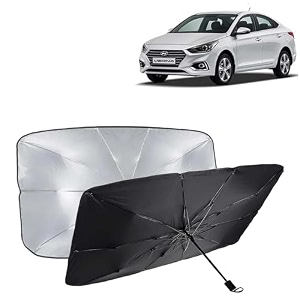 kingsway car sun shade uv protection windshield cover compatible with hyundai verna year 2017-2019 foldable size universal fit umbrella curtain for front window rear window black 1 piece
