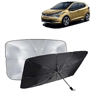 kingsway car sun shade uv protection windshield cover compatible with tata altroz year 2020 onwards foldable size universal fit umbrella curtain for front window rear window black 1 piece