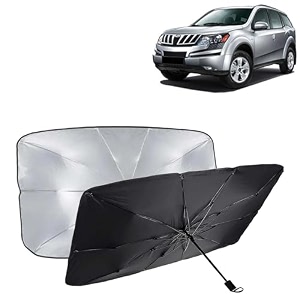 kingsway car sun shade uv protection windshield cover compatible with mahindra xuv 500 year 2011-2015 foldable size universal fit umbrella curtain for front window rear window black 1 piece