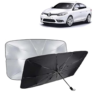 kingsway car sun shade uv protection windshield cover compatible with renault fluence year 2012-2017 foldable size universal fit umbrella curtain for front window rear window black 1 piece