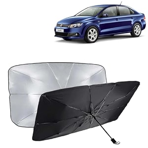 kingsway car sun shade uv protection windshield cover compatible with volkswagen vento year 2010-2017 foldable size universal fit umbrella curtain for front window rear window black 1 piece