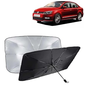 kingsway car sun shade uv protection windshield cover compatible with volkswagen vento year 2017-2021 foldable size universal fit umbrella curtain for front window rear window black 1 piece