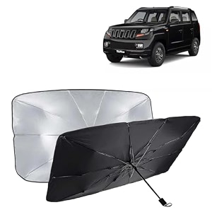 kingsway car sun shade uv protection windshield cover compatible with mahindra tuv 300 year 2015-2020 foldable size universal fit umbrella curtain for front window rear window black 1 piece