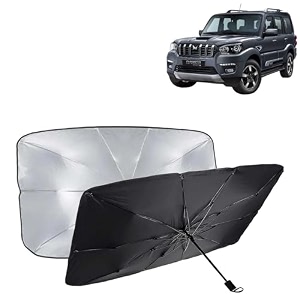 kingsway car sun shade uv protection windshield cover compatible with mahindra scorpio classic year 2022 onwards universal fit umbrella curtain for front window rear window black 1 piece
