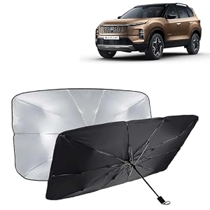 kingsway car sun shade uv protection windshield cover compatible with tata safari year 2023 onwards foldable size universal fit umbrella curtain for front window rear window black 1 piece