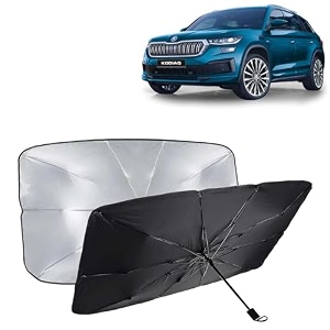kingsway car sun shade uv protection windshield cover compatible with skoda kodiaq year 2022 onwards foldable size universal fit umbrella curtain for front window rear window black 1 piece