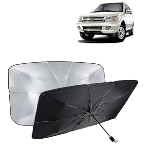 kingsway car sun shade uv protection windshield cover compatible with tata safari dicor year 1998-2012 foldable size universal fit umbrella curtain for front window rear window black 1 piece