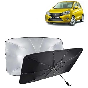 kingsway car sun shade uv protection windshield cover compatible with maruti suzuki celerio year 2014-2021 universal fit umbrella curtain for front window rear window black 1 piece