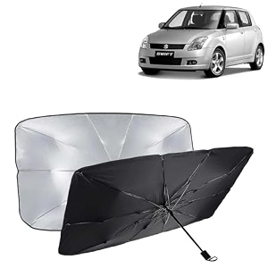 kingsway car sun shade uv protection windshield cover compatible with maruti suzuki swift year 2005-2010 universal fit umbrella curtain for front window rear window black 1 piece