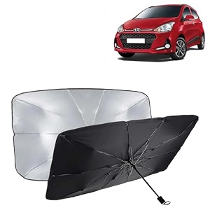 kingsway car sun shade uv protection windshield cover compatible with hyundai grand i10 year 2017-2019 foldable size universal fit umbrella curtain for front window rear window black 1 piece