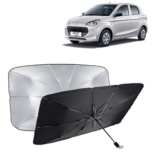 kingsway car sun shade uv protection windshield cover compatible with maruti suzuki alto k10 year 2022-2023 universal fit umbrella curtain for front window rear window black 1 piece