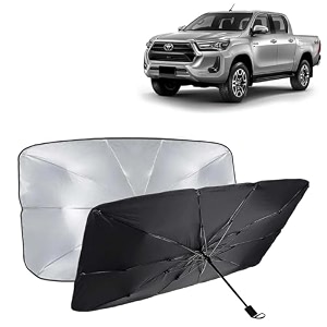 kingsway car sun shade uv protection windshield cover compatible with toyota hilux year 2022 onwards foldable size universal fit umbrella curtain for front window rear window black 1 piece