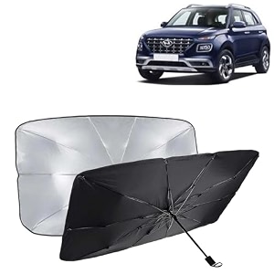 kingsway car sun shade uv protection windshield cover compatible with hyundai venue year 2019-2022 foldable size universal fit umbrella curtain for front window rear window black 1 piece