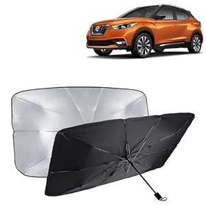 kingsway car sun shade uv protection windshield cover compatible with nissan kicks year 2018-2023 foldable size universal fit umbrella curtain for front window rear window black 1 piece