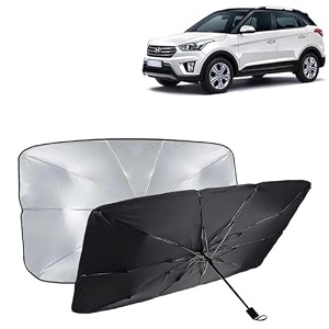 kingsway car sun shade uv protection windshield cover compatible with hyundai creta year 2015-2017 foldable size universal fit umbrella curtain for front window rear window black 1 piece