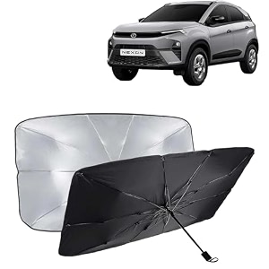 kingsway car sun shade uv protection windshield cover compatible with tata nexon year 2023 onwards foldable size universal fit umbrella curtain for front window rear window black 1 piece
