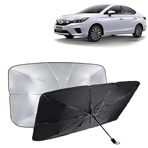 kingsway car sun shade uv protection windshield cover compatible with honda city year 2020-2022 foldable size universal fit umbrella curtain for front window rear window black 1 piece
