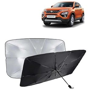 kingsway car sun shade uv protection windshield cover compatible with tata harrier year 2019-2023 foldable size universal fit umbrella curtain for front window rear window black 1 piece