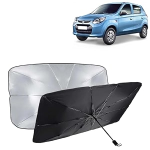 kingsway car sun shade uv protection windshield cover compatible with maruti suzuki alto year 2012 onwards universal fit umbrella curtain for front window rear window black 1 piece