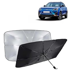 kingsway car sun shade uv protection windshield cover compatible with mahindra xuv 400 year 2023 onwards foldable size universal fit umbrella curtain for front window rear window black 1 piece