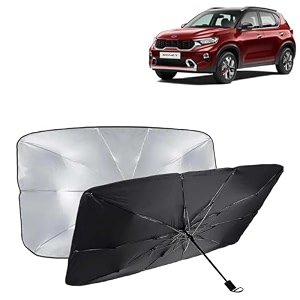 kingsway car sun shade uv protection windshield cover compatible with kia sonet year 2020-2024 foldable size universal fit umbrella curtain for front window rear window black 1 piece