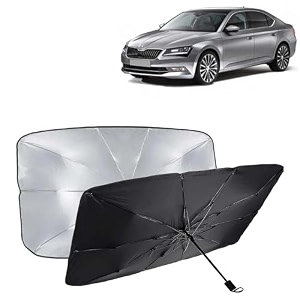 kingsway car sun shade uv protection windshield cover compatible with skoda superb year 2015-2019 foldable size universal fit umbrella curtain for front window rear window black 1 piece